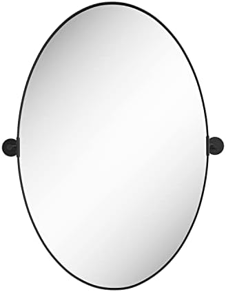 HMANGE Pivot Fürdőszoba Tükör 18 x 28 Hüvelyk Matt Fekete Fém Váz, Ovális Tükör a Mosdó Dönthető Hiúság