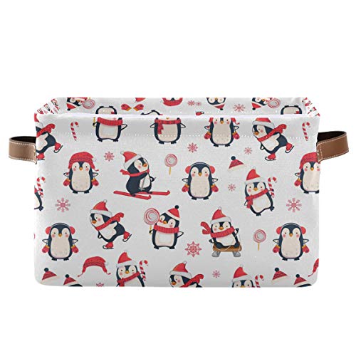 Téglalap alakú tárolóban Aranyos Pingvin Rajzfilm Karácsonyi Vászon Szövet Kezeli - Vászon Óvoda Dobozok