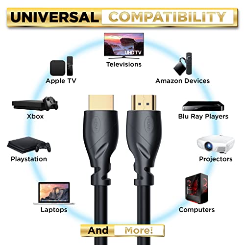 PowerBear 4K-HDMI Kábel 15 ft | Nagy Sebességű, Gumi & Arany Csatlakozók, 4K @ 60Hz, Ultra HD, 2K, 1080P,