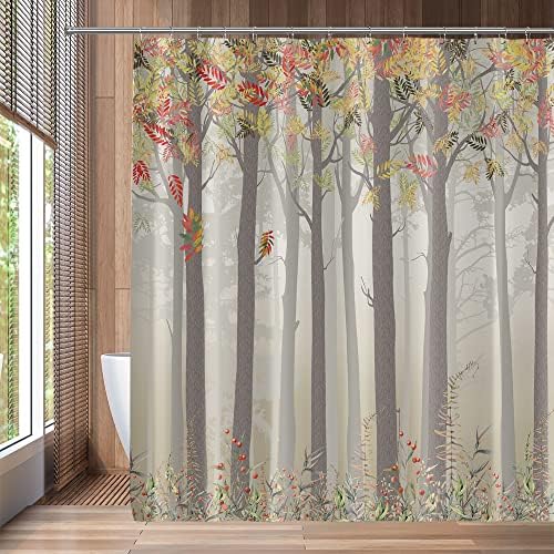 QZJDX Őszi Erdő zuhanyfüggöny Fürdőszobai Absztrakt Őszi Fákon, a Sárga-Piros Levelek, Növények, Virágok