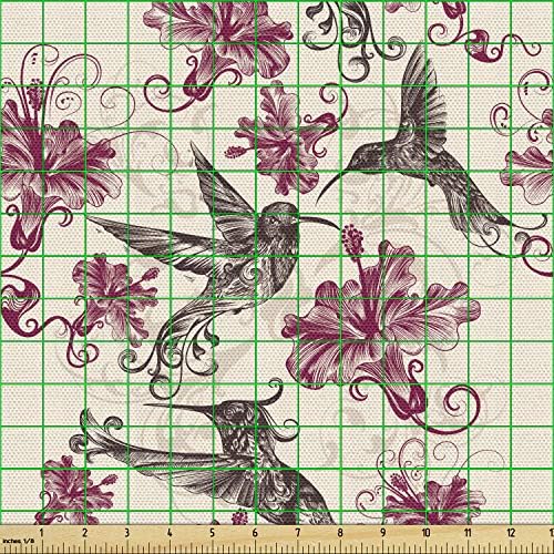 Lunarable Kolibri Szövet által Az Udvaron, Madarak, Virágok Örvény Virágzik Antik Régi Dísz, Minta, Dekoratív