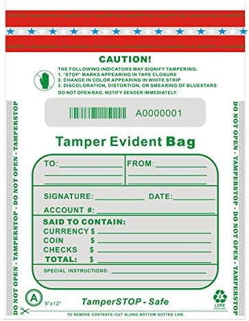 TamperSeals Csoport - 100 Csomag 9 x 12 Cm, Átlátszó Műanyag 4. Szintű Biztonsági Bank Betét, garanciazáras