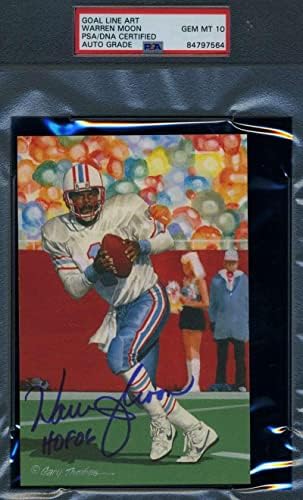 Warren Moon Gem Menta 10 PSA DNS Aláírt gólvonalon, Art-Kártya mlcsz-nek Autogram - Dedikált NFL Labdarúgó-Kártyák
