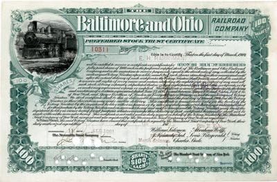 Baltimore-Ohio Vasút Zrt. által aláírt E H Harriman - Raktáron Bizonyítvány