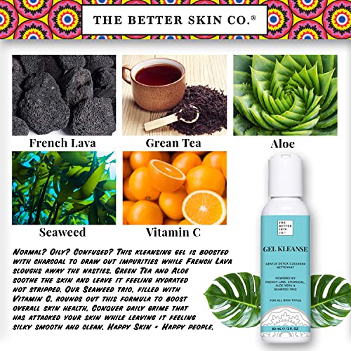 A Jobb Bőr Co. | Gél Kleanse - Arc Tisztító W/ Szén, Francia Láva, Zöld Tea, Aloe, Hogy Méregteleníteni