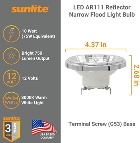 Sunlite 41830 AR111 Reflektor Spot Izzó, COB, 35 Fokos sugárzási Szög, 10 Watt, (75 Watt Egyenértékű),