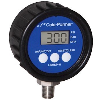 Cole-Parmer Digitális nyomásmérő, 0-1000 psi, 2.5 Dia, 1/4 NPT(M)