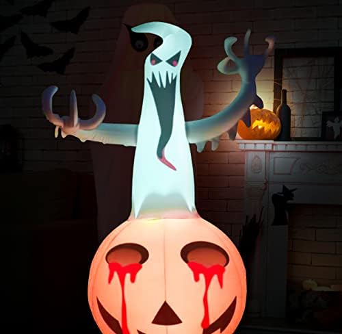 Qaxlry Felfújható Sütőtök, 4 FT Halloween Felfújható Tök Szellemek Dekoráció 16 LED-es Lámpák, Szellem