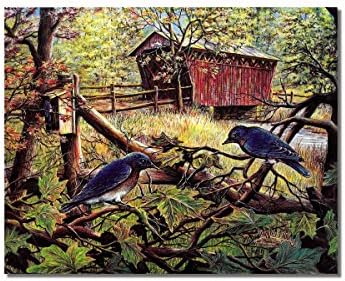 Viktoriánus Vidéki kék madarak Fák Híd Fali Kép 8x10 Art Print (keret nélküli)