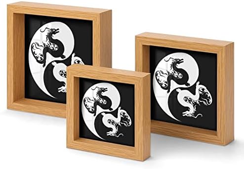 Yin Yang Sárkányok Fa Képkeret 3 Állítsa be képkeret Üveg Otthoni Irodájában Asztali Display Dekoráció