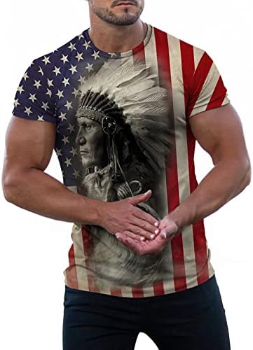 HDDK Függetlenség Napja Férfi Hazafias pólók, Retro USA Zászló Indián Törzsi Pólók Felsők Nyári Edzés