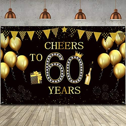 Boldog 60 Születésnapi Party Hátteret, Banner, Extra Nagy Szövet Fekete Arany Egészség 60 Év Hátteret