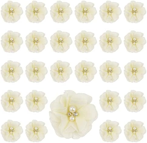 URROMA Chiffon Anyagból Virág Kézműves, 30 Db Sárga Gyöngy Virág Appliqués Ruhát Varrni A Szövet Virágok
