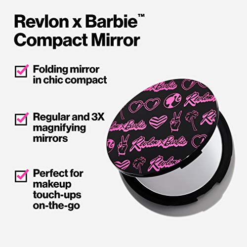 Revlon x Barbie Kettős Kompakt Utazási Smink Tükör, 2 mellé 3x Nagyítás, Kézi, Hordozható, Összecsukható
