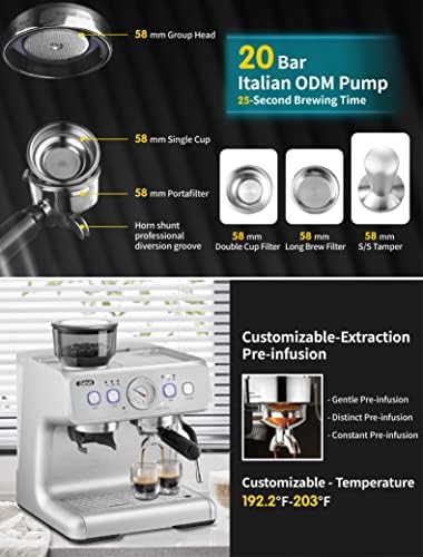 Gevi Eszpresszó Gép & Kávéfőző - 20Bar Félautomata kávéfőző A Daráló & Gőzölő – Egy Espresso & Latte Gép