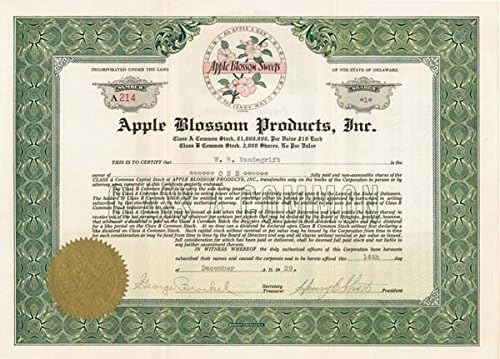 Az Apple Blossom Products, Inc - Raktáron Bizonyítvány