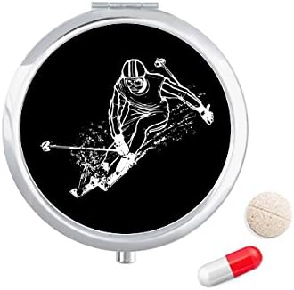 Téli Sport Fekete Síelés Illusztráció Tabletta Esetben Zsebében Gyógyszer Tároló Doboz, Tartály Adagoló