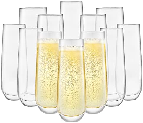 Konyha Lux-10oz Stemless pezsgőspohár - Készlet 12 Pezsgős pohár – Elegáns Whiskys Poharat - Prémium Átlátszó