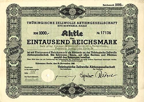 Thuringische Zellwolle Aktiengesellschaft - Raktáron Bizonyítvány