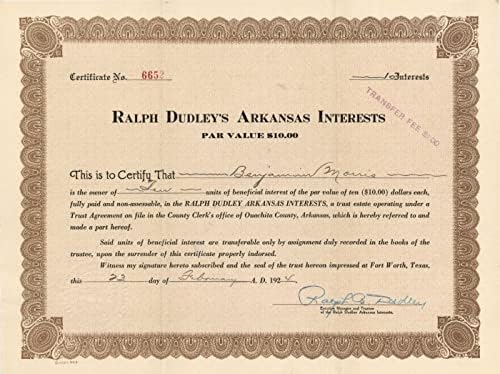 Ralph Dudley Arkansas Érdekeit - Raktáron Bizonyítvány