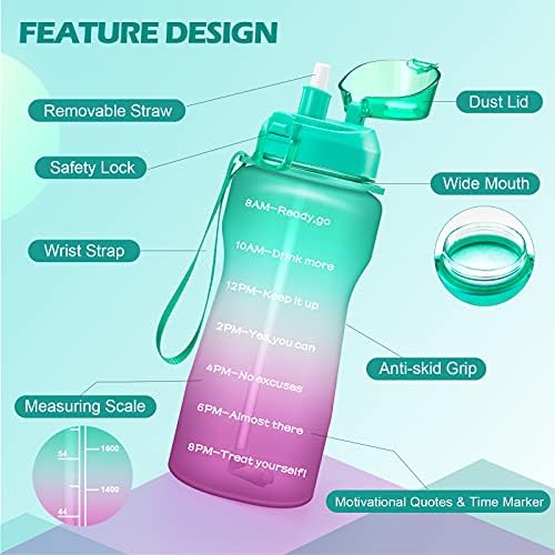 4AMinLA 64 oz ombre zöld+lila üveg vizet csomagban ombre zöld+rózsaszín 1 gallon motivációs víz üveg időt