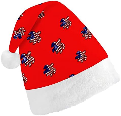 Amerikai Zászló Tengeri Teknős Vicces Karácsonyi Kalap Mikulás Kalap, Rövid Plüss Fehér Bilincs a Karácsonyi