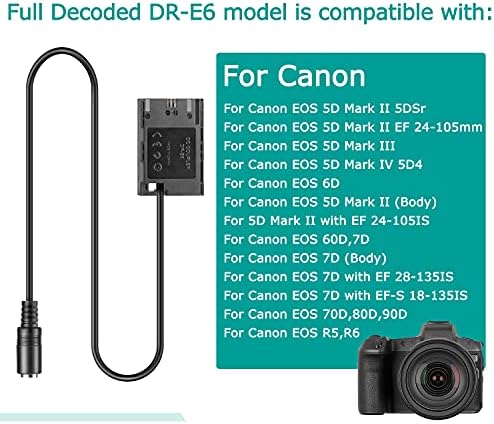 ACK-E6 12V-24V-os Adapter Kábel + DR-E6 LP-E6 Teljes Dekódolt DC Csatlakozó Akkumulátor Canon EOS 60Da