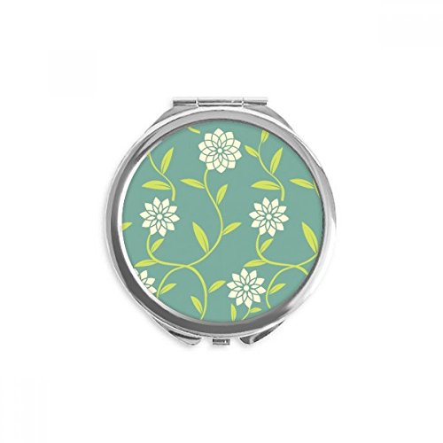 Zöld, Fehér Virágok, Dekoratív Minta Kezét Kompakt Tükör Kerek Hordozható Zsebében Üveg