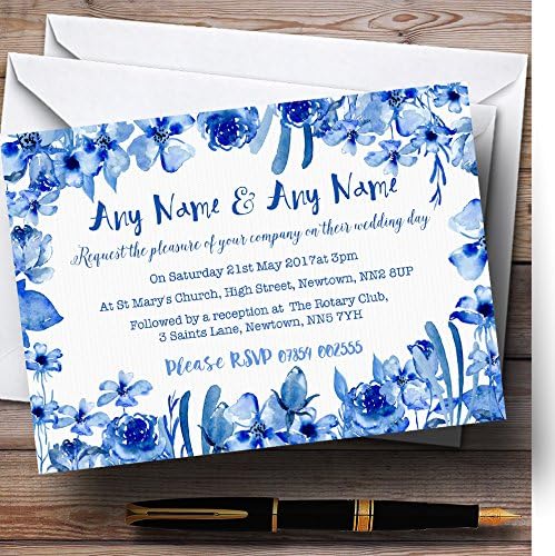 A Kártya Állatkert Akvarell Indigó Kék Virágos Személyre Szabott Este Fogadás Meghívó