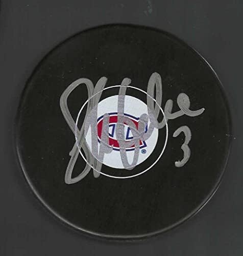 Sylvain Lefebvre Aláírt Montreal Canadiens Puck - Dedikált NHL Korong