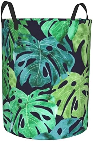 Palm Leaf Trópusi Botanikus Nyomtatott Szennyes Kosár Összecsukható Kerek Gátolják Tároló Vödör Napi Szükségleti