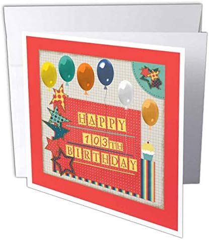 3dRose 103 Születésnapot, Lufi, Cupcake, Csillagok, Blokk Levelet, Narancssárga, Zöld, Üdvözlő Kártya