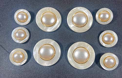 Fehér Gyöngy, Gomb, Arany Felni Marbleized Külső Divat Gombok Design Szettek 11pc. (41 (5pc 1-1/16 &