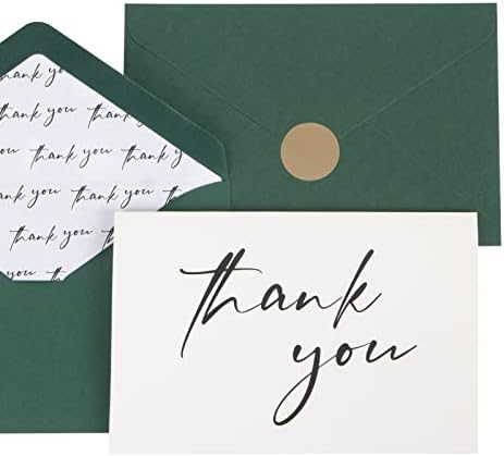 AZAZA Köszönöm Kártyák Tömeges 50 Zöld Boríték Elegáns Hüvelyek Össze,2 Minimalista Minták Köszönöm Jegyzetek
