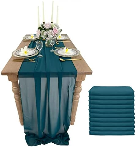EHLDekol 10 Csomag Chiffon asztali futó 27 x 120 cm Romantikus Puszta Esküvői asztali Futó Felső Táblázat