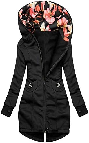 RMXEi téli kabátok női Női Divat virágmintás Kabát, Cipzáras Zseb Pulóver, Hosszú Ujjú Kabát