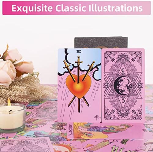 SIOKUY Rózsaszín Tarot Kártyák útikönyv, Vízálló Gyönyörű Rózsaszín Pakli Tarot kártyát, PVC Műanyag Kezdő