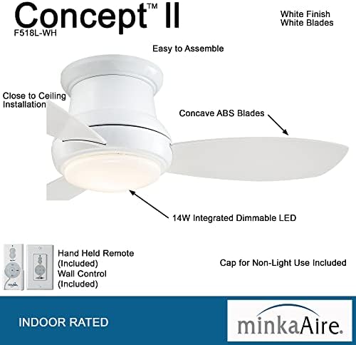 Minka-Aire F518L-M, Koncepció II Fehér LED süllyeszthető 44 Mennyezeti Ventilátor, Falra Irányítani &