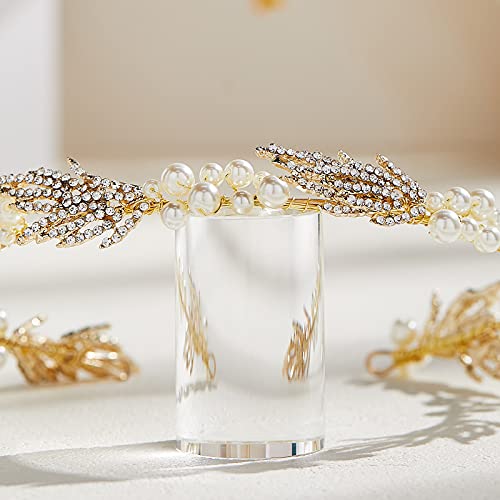 Ó MENYASSZONYI Gyöngy Fejpánt Menyasszonyi Headpieces Esküvői Haj Kiegészítők Menyasszony Arany Levél