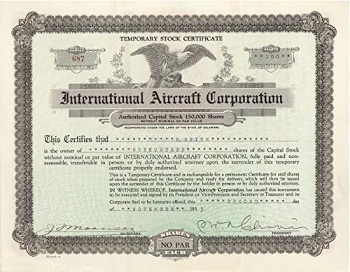 Nemzetközi Légi Jármű Corporation - Raktáron Bizonyítvány