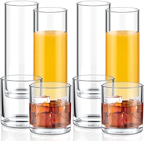 Rtteri 8 Db 9.8 oz ivópohár Készlet, 4 Tiszta Whiskys Poharak, 4 Whiskys Poharat, Régi Koktél Szemüveg